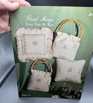 Floral Monza Cross Stitch Pattern Leaflet #52 1979 Waters Floral Monogram Pillow